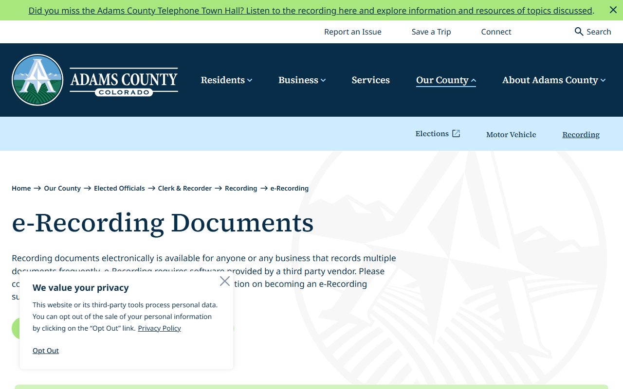 Adams County e-recording information page