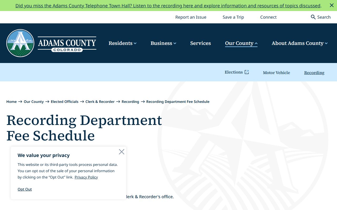 Adams County recording fee schedule