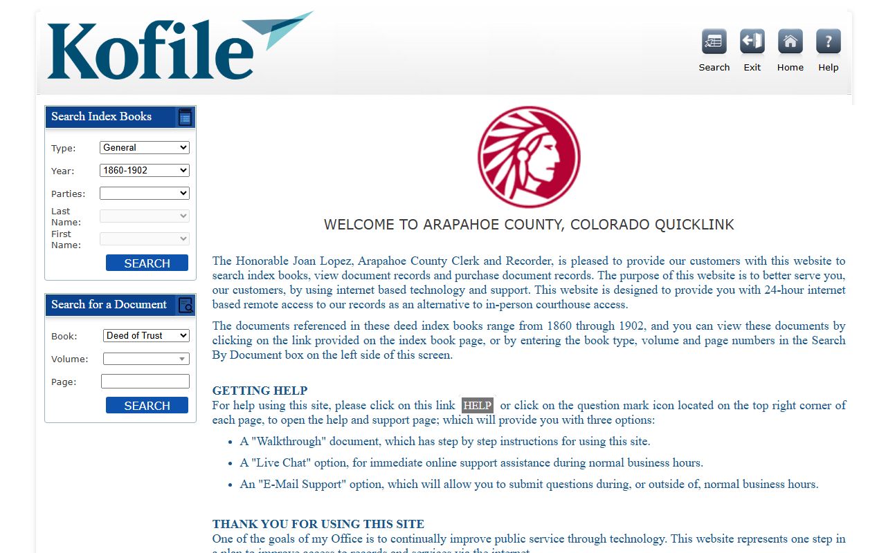 Arapahoe County QuickLink Search portal for deed records access