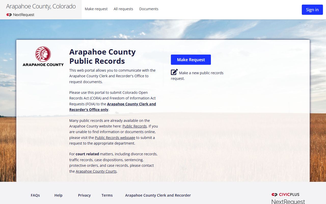 Arapahoe County CORA request portal for public records