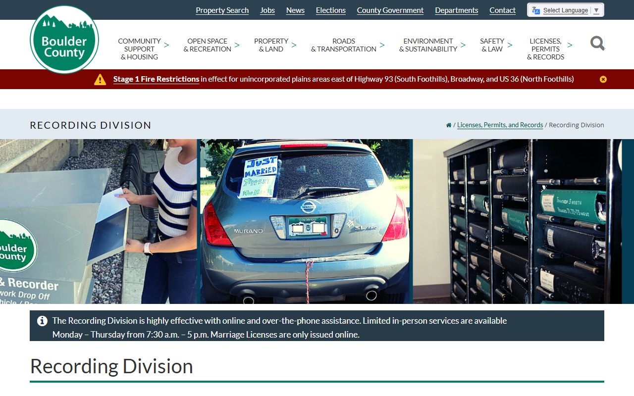 Boulder County Clerk and Recorder Recording Division homepage