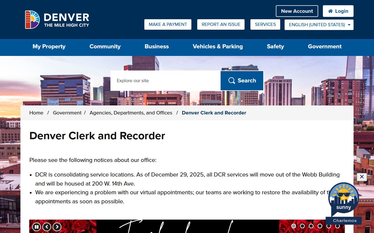Denver Clerk and Recorder office homepage