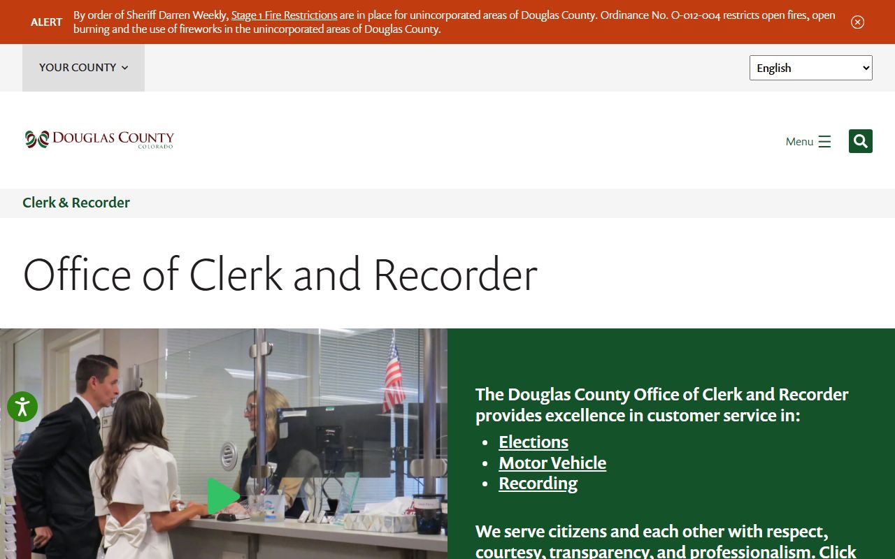 Douglas County Clerk and Recorder homepage showing recording services