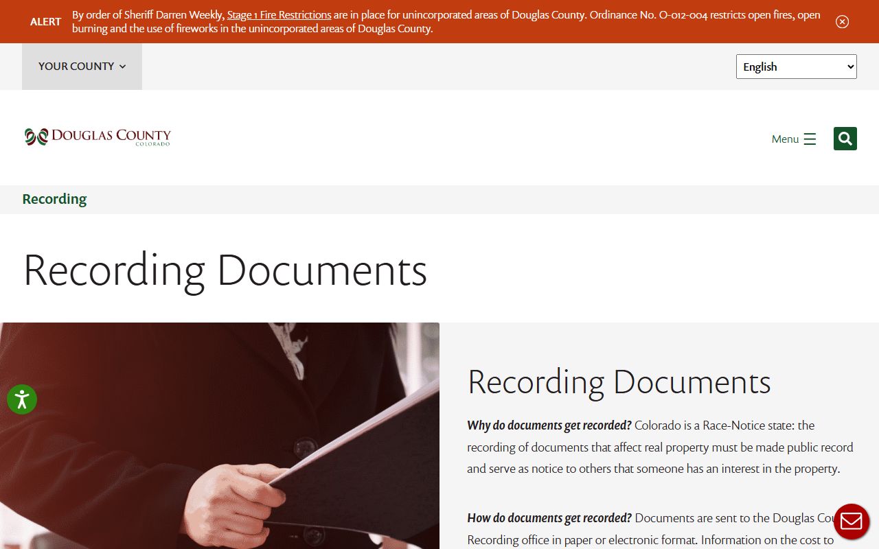 Douglas County document information and recording details page