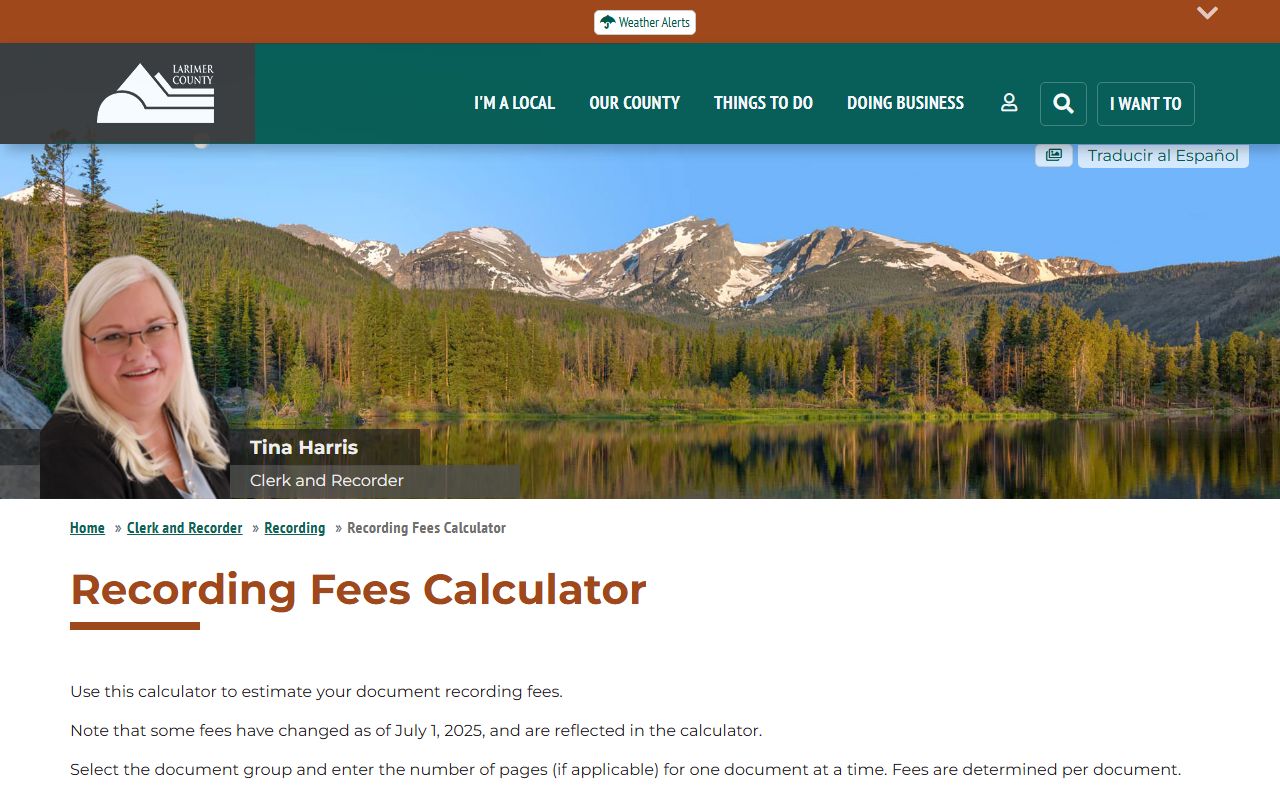 Larimer County recording fee calculator